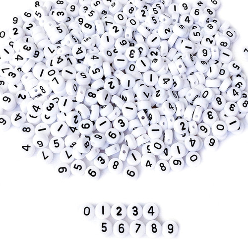 노리프렌즈 만들기재료 - A01 원형화이트 검정숫자 약100개 7mm 비즈공예