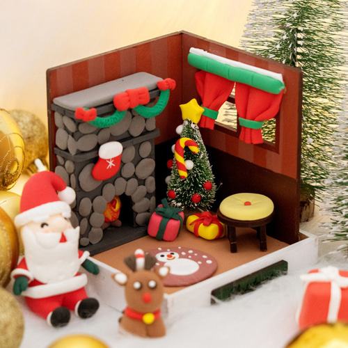 노리프렌즈 만들기재료 - 크리스마스 미니룸 클레이세트 DIY 만들기 벽난로 미니어쳐 클레이공예