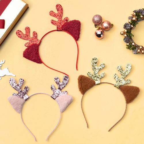 노리프렌즈 만들기재료 - 크리스마스 반짝이 루돌프머리띠 파티용품 머리장식