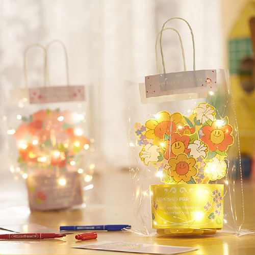 노리프렌즈 만들기재료 - 종이꽃바구니 LED 조명 만들기 비닐가방포함 선물 포장