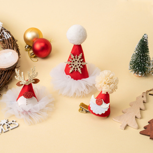 노리프렌즈 만들기재료 - 크리스마스 머리핀 산타모자 헤어 집게핀 파티 장식