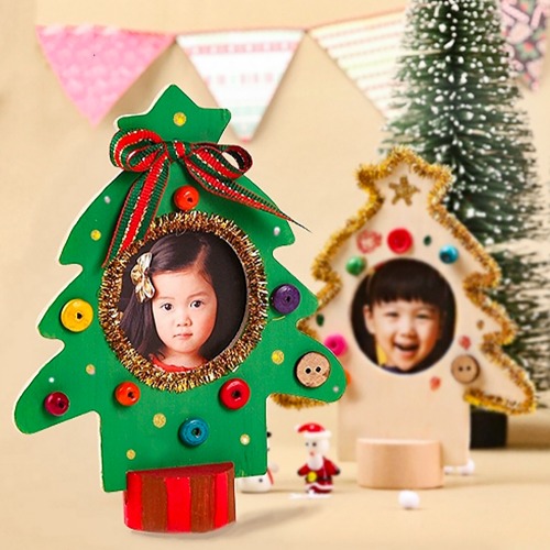 노리프렌즈 만들기재료 - 나무액자 트리원형 크리스마스 사진액자틀