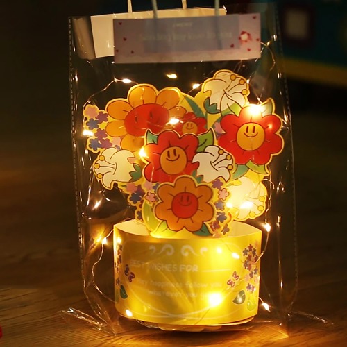 노리프렌즈 만들기재료 - LED 종이꽃바구니 만들기키트 무드등 미술재료 비닐가방포함
