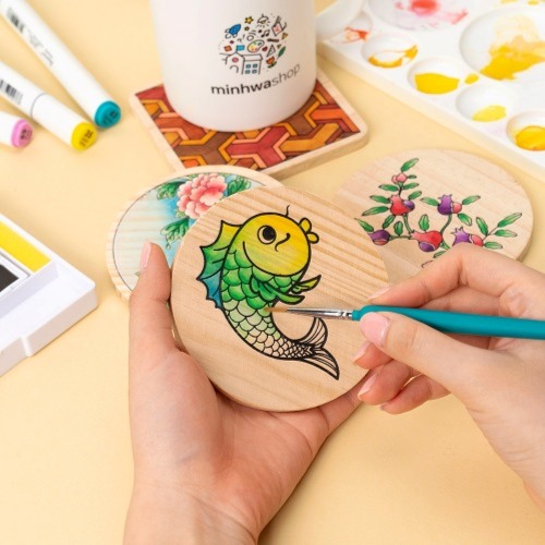 노리프렌즈 만들기재료 - 나무컵받침 민화 3종세트 우드티코스터 diy공예 미술키트 소품만들기