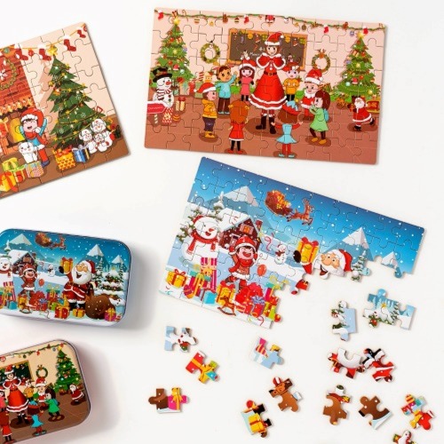 노리프렌즈 만들기재료 - 맞추기쉬운 크리스마스 퍼즐맞추기 그림퍼즐 미니직소퍼즐 틴케이스